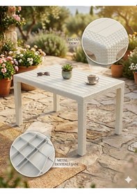 Resim Evko Mobilya Rattan 80x140 Masa, Plastik Masa, Bahçe Balkon Teras Masası, Kare Masa, Dış Mekan Masası Cappuccino 