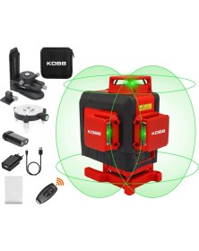 Resim Kobb KBL35G Profesyonel Li-Ion Şarjlı 4X360⁰ Otomatik Hizalamalı Yeşil Çapraz Çizgi Lazer Distomat + Uzaktan Kumanda 