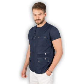 Resim Dostum Giyim Çok Cepli Yazlık Avcı Yelek 2XL Lacivert Pamuk Keten Modeli Rahat Kullanım 