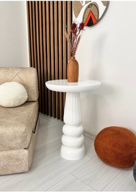 Resim ASELYA HOME Ahşap Tekli Mantar Yan Sehpa Modern 50cm Beyaz Renk Fiskos Çiçeklik 