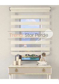 Resim Krem Etek Dilimli Zebra Stor Güneşlik Perde Kırık Krem 