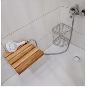 Resim Meşe Rengi Ahşap Katlanır Duvara Monte Duş Taburesi Meşe 32X37.5 