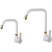 Resim İnventa Mat Beyaz Gold Mutfak ve Lavabo Batarya Set Beyaz 