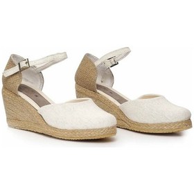 Resim Dolgu Topuk Keten Ön Düz Arka Hasır Sandalet Ekru Ekru 1286 