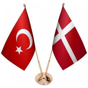 Resim Masa Üstü Danimarka Bayrağı Türk Bayrağı İkili Pirinç Direk Masa 