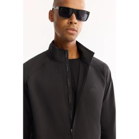 Resim AVVA Erkek Siyah Dik Yaka Fermuarlık Şardonlu Bi-Stretch Regular Fit Sweatshirt A52Y1203 