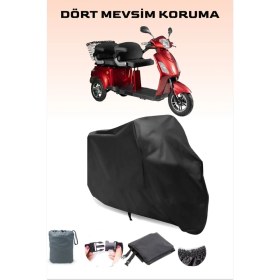 Resim Breen Siyah Volta Vm4+ 1500W Çift Kişilik Elektrikli Moped 3 Tekerlekli Motosiklet Brandası, 4 Mevsim Koruma, Su Geçirmez, Dayanıklı Kumaş 
