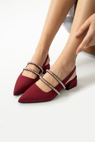 Resim Duxal Shoes Kadın Taşlı Şık Babet-topuklu Ayakkabı-linda Bordo 