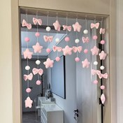 Resim 2D Kapı Perdesi, Pembe Gezegen Minimalist Kapı Perdesi - Sevimli Retro Yıldızlar ve Kurdele Desenli Dekoratif Yarım Perde, Kız Odası, Yatak Odası & Oturma Odası için Deliksiz Mutfak Dekoru, Şık Hafif Tasarım 