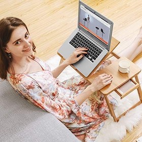 Resim SONGMICS Bambu Dizüstü Bilgisayar Standı, Yükseklik Ayarlanabilir, Yatak Masası, 5 Eğim Açısı, Çekmeceli LLD001 