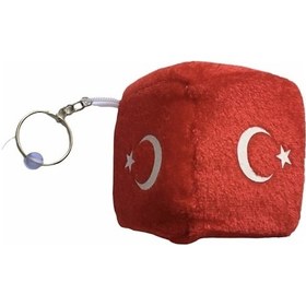 Resim Ay Yıldız Bayrak Vantuzlu Küp Zar Ayna Süsü -küp Anahtarlık - Küp Zar Peluş Dekor Ay Yıldız 6x6 Cm 