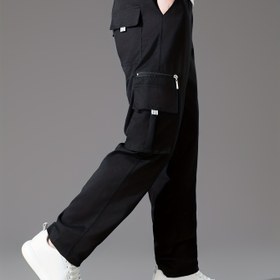 Resim Erkek Casual Tek Renk Polyester Normal Uzunluk Esnek Olmayan İş Pantolonu, Düz Bacak, Çoklu Cebi, İlkbahar/Sonbahar için 