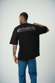Resim Monaco Baskılı Siyah Oversize T-Shirt - L 