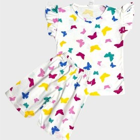 Resim Aliş Kids Kız Çocuk Pamuklu Beyaz Desenli Kolları Fırfırlı Şortlu Yazlık Pijama Takımı 