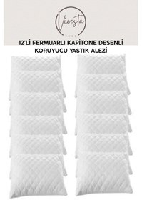Resim Kapitone Desenli 12'li Yastık Koruyucu Alez Seti Fermuarlı, Anti-bakteriyel Beyaz 