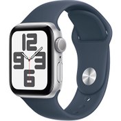 Resim Apple Watch Se Gps 40mm M/L Gümüş Alüminyum Kasa ve Storm Mavi Sport Band Apple