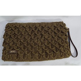 Resim Özel Desenli Örgü Clutch Çanta Haki Yeşil 