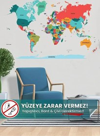 Resim Pi Papers Şeffaf Renkli Dünya Haritası, Yapışkansız Tutunma Özellikli Akıllı Kağıt (Türkçe) 56 x 100 