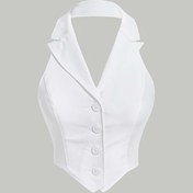 Resim 100% Polyester, Makinede Yıkanabilir, Konserler ve Resmi Etkinlikler İçin Mükemmel, Kolsuz Moda | Çentikli Yaka Tasarımı 