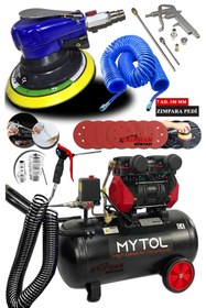 Resim WORKMASTER Süper Sessiz 1,5 Hp Bakır Sargılı 50 Litre Hava Kompresörü ve Havalı Orbital Zımpara Makinesi 