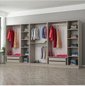 Resim Kale 8 Bölmeli 4 Çekmeceli Giyinme Dolabı Kumtaşı 190cm Kumtaşı 