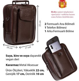 Resim Newish Adelina Erkek Koyu Kahve Deri Çelik Kasalı Telefon Bölmeli El Ve Omuz Çantası 