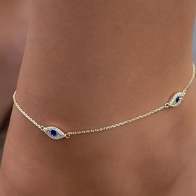 Resim Mavi Taşlı Kötü Göz Şanslar ile Ayarlanabilir Boho Ayak Bileği, 14K Altın Kaplama Alaşım Bohem Tarzı Plaj Takıları Kadınlar için, Yaz Moda Aksesuarı, Bohem Ayak Bileği Bileziği | Trendy Ayak Bileği | Su Geçirmez Tasarım 