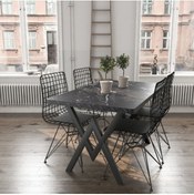 Resim Avvio 80x120 Serap Tel Kafes 4 Kişilik Siyah Mermer Görünümlü Mutfak Masası Yemek Masası Cafe Masası 