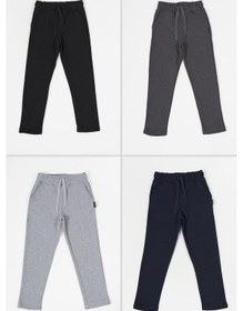 Resim Siyah-lacivert Gri-antrasit Kalın Pamuklu Beli Lastikli Yan Cepli 4'lü Erkek Çocuk Eşofman Altı 001 