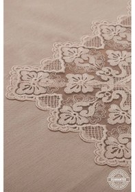 Resim Esra Lüx Dantelli Keten Kumaş Bej Masa Örtüsü 160x230 Cm - 1117 Çok Renkli 