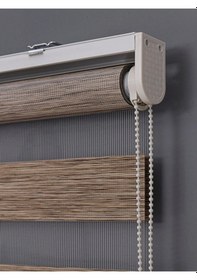 Resim Ithal Kalın Kahverengi Zebra Stor Güneşlik Perde Etek Düz Alüminyum Kasa Metal Ayak 