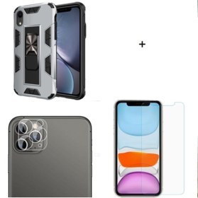 Resim İncisoft Iphone Xs Uyumlu Yüzüklü Standlı Kılıf + Kamera Lens Koruyucu + Nano Ekran Koruyucu 
