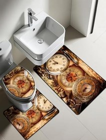 Resim Modern Desenli Dijital Baskı 3’lü Banyo Paspas Takımı Yıkanabilir Kaymaz Tabanlı Klozet Takımı KLZ0063 