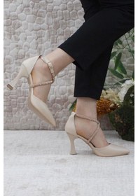 Resim Feles 18-444 Çapraz Şerit Taşlı Abiye Kadın Topuklu Ayakkabı Sti 001 