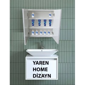 Resim Yaren Home Dizayn Lavabo Üstü, Aynalı, 2 Kapaklı Banyo Dolabı 