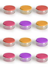 Resim 12'li Premium Kahvaltılık Seti 410 Cc Renkli Plastik Kapaklı Cam Saklama Kabı, Hava Geçirmez Çok Renkli 