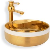 Resim EVA BANYO Lena Tezgah Üstü Lavabo Gold&beyaze-4000a 