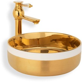 Resim EVA BANYO Lena Tezgah Üstü Lavabo Gold&beyaze-4000a 