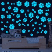 Resim Karanlıkta Parlayan Köpek Patisi & Kemik Duvar Stickerları - Yatak Odası, Oyun Odası veya Ev Dekoru için Çıkarılabilir Vinil Etiketler 