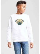 Resim Polygonal Head Dog Köpek Baskılı Unisex Çocuk Beyaz Sweatshirt Beyaz 