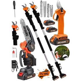 Resim Dragro Alman DRG-598 VF 20 AH 2'li Set 2 Akülü Çift Teleskop Şarjlı Ağaç Dal Kesme Budama Makinesi 