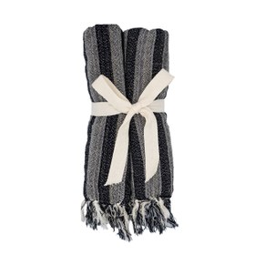 Resim Black and Anthracite Striped Peshtamal 