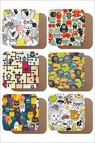 Resim UNT Animals Temalı 6'lı Ahşap Bardak Altlığı Seti UNTNM720 