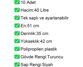 Resim Akdenizpos Tekerlekli Plastik Market Alışveriş El Sepeti 40 Litre Turuncu 10 Adet 