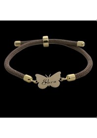 Resim Archin Ebru İsmine Özel 14 Ayar Altın Plakalı Kelebek Motifli Kahverengi Örgülü Hediye Bileklik-336isim Altın 