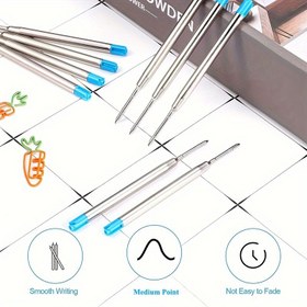 Resim 10 adet 9.9cm Metal Tükenmez Kalem Yedekleri Mavi Mürekkep Çubukları 1.0mm Orta Nokta Rulo Bilye Kalemler Yedek 