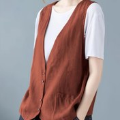 Resim Kadınların Rahat V-Yaka Yeleği, Düz Renk Polyester, Tek Sıra Düğme Detayı, Hafif Kışlık Ceket, Bahar/Yaz/Sonbahar İçin, Bol Kesim Kolsuz Ceket 