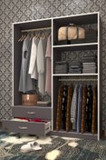 Resim Kenzlife Giysi Dolabı Şemsettin 175*120*40 Gri Gardırop 2 Çekmeceli 