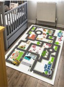 Resim Trafik Çocuk Oyun Halısı Kaymaz Makinede Yıkanabilir 