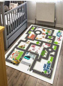Resim Trafik Çocuk Oyun Halısı Kaymaz Makinede Yıkanabilir 
